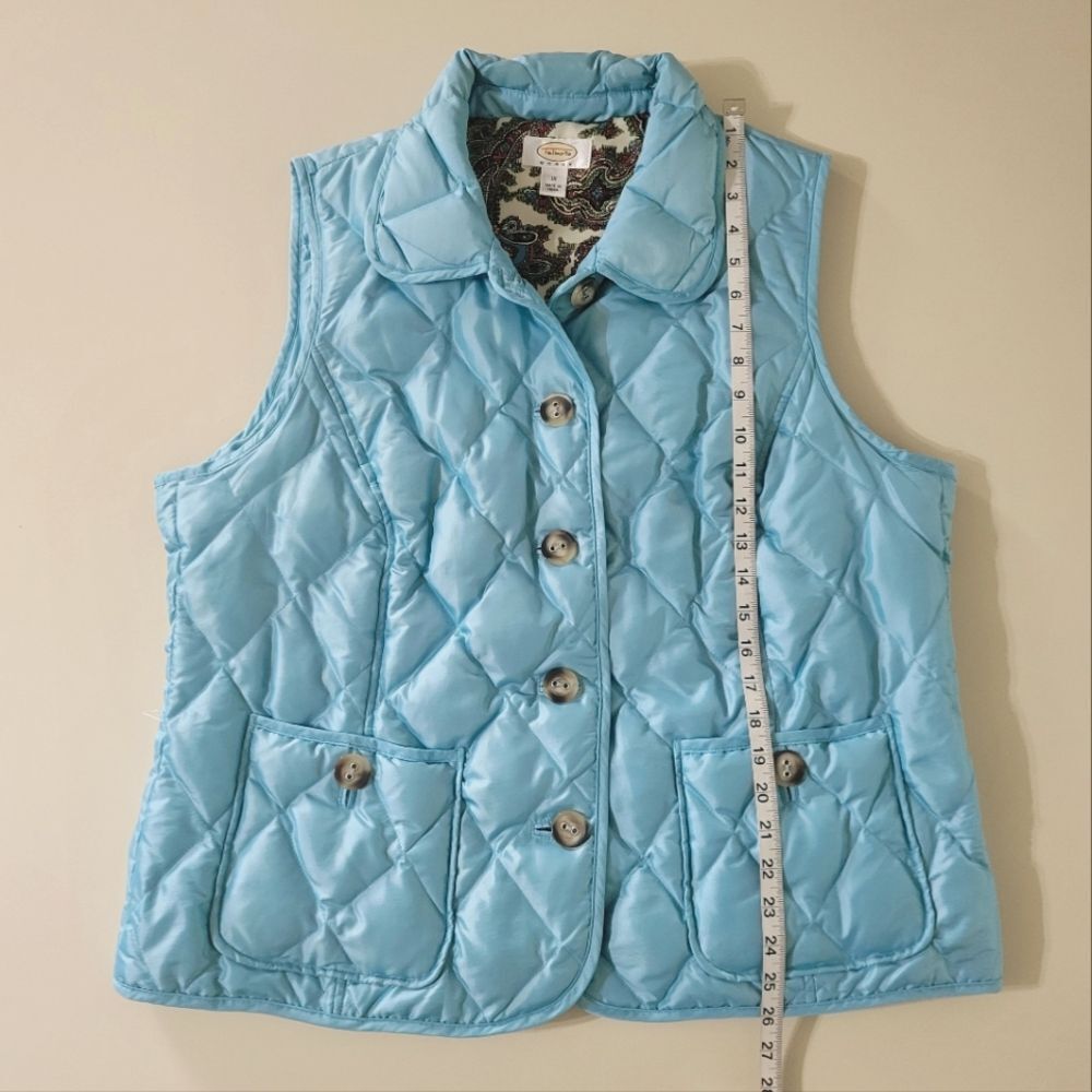 Talbots Quilted Down Lined Aqua Button Front Vest - image 4